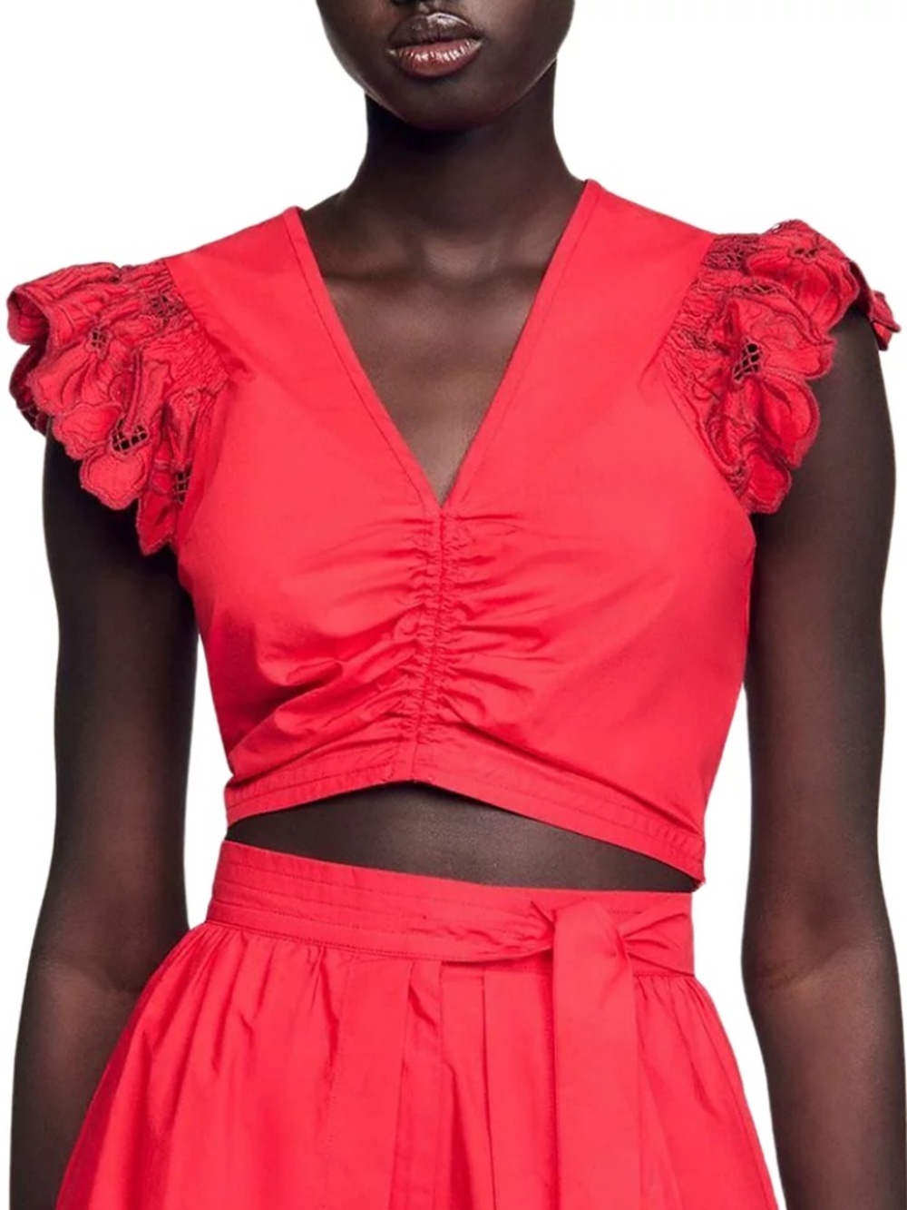 Rejane Cropped Ruffle Sleeve Floral Top